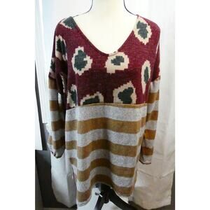 Bib! Women's Medium Artsy Shirt V- Neck Long Sleeves Aztec